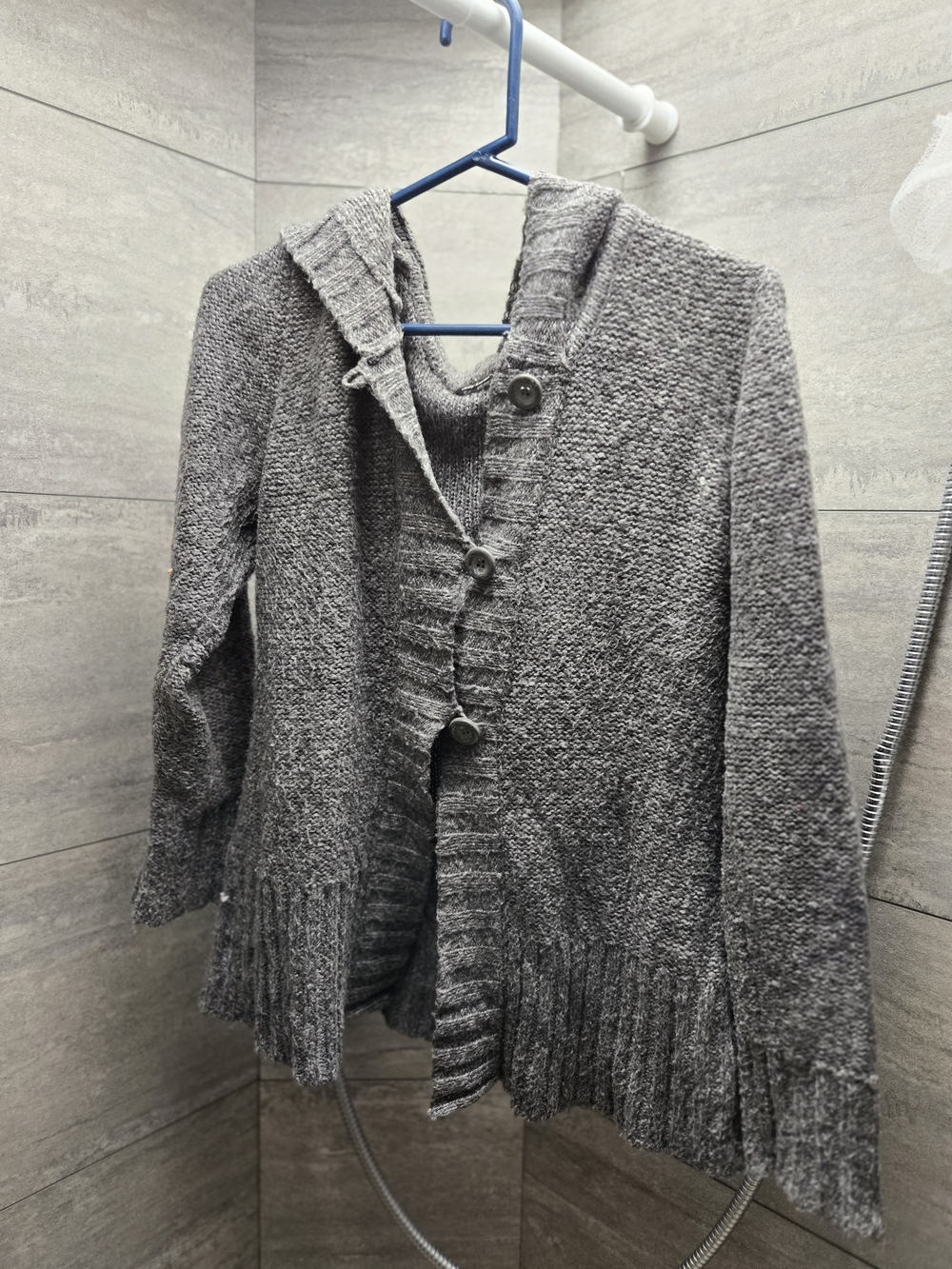 Daisy Fuentes Gray Hooded Teddy Knit Jacket